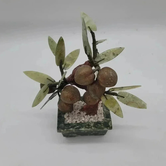 Vintage Chinese Carved Gemstone Fruit Tree Quartz Jade Leaves Bonsai Lucky 7" - Picture 3 of 14